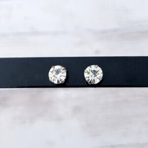 Vintage Stud Earrings - Clear Gem & Gold Tone - 0.25"